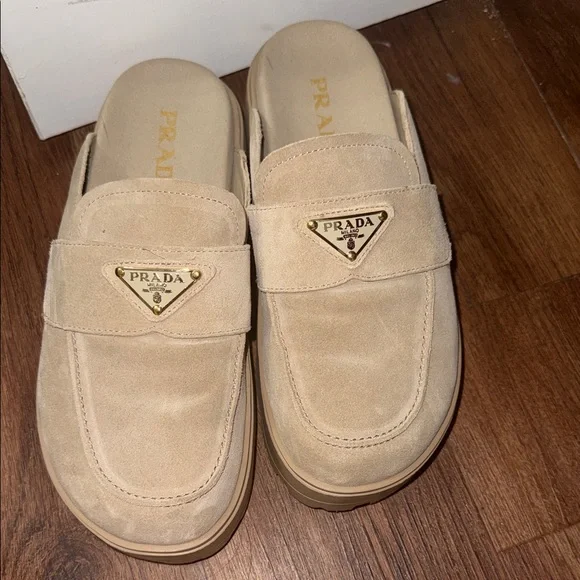 Prada Women's Beige Suede Mules - Picture 4 of 5